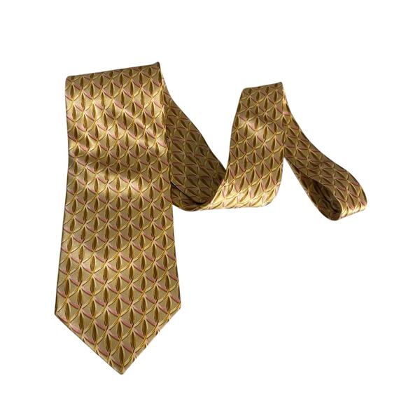 LANVIN "Paris" Gold & Pink Geometric Print 100% Silk, Made in France - Picture 8 of 14